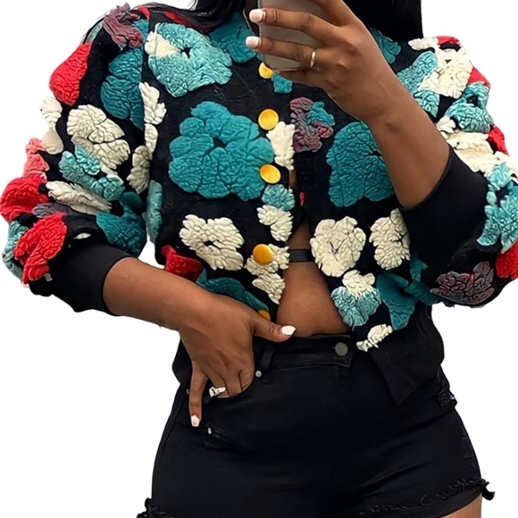 Colorful Floral Button-Up Jacket - Picture 2 of 4